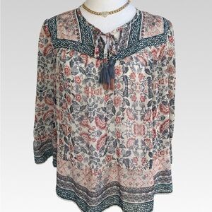 Knox Rose Floral Blouse - Blue and  red size S